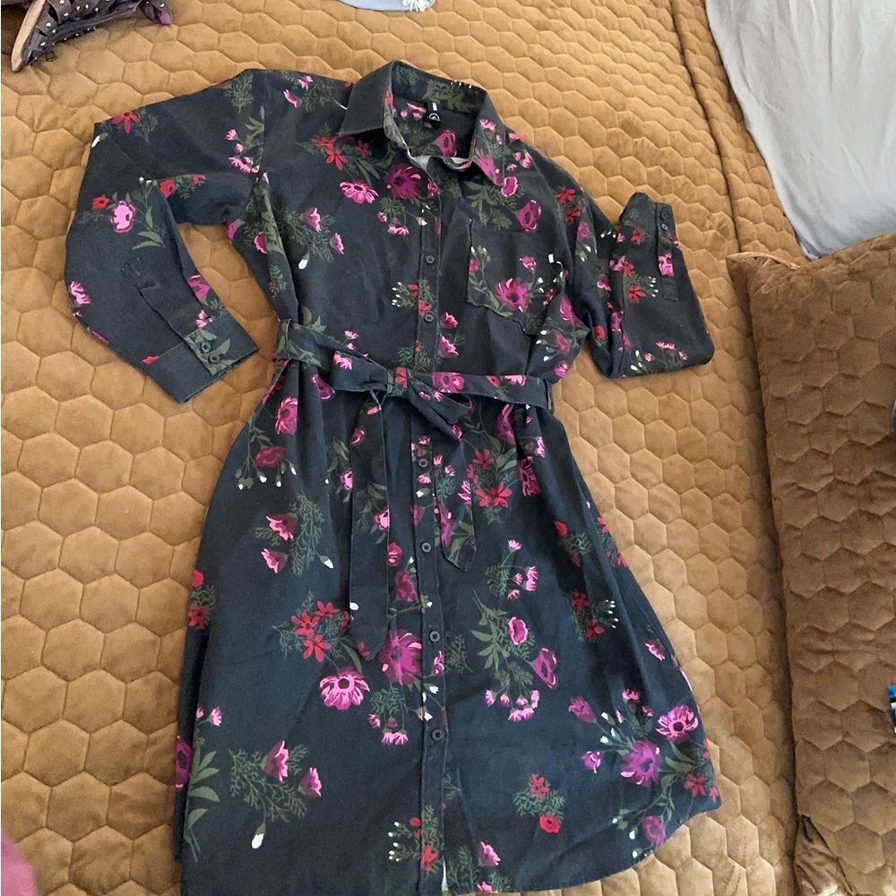 Floral Button-Up Dress with Belt